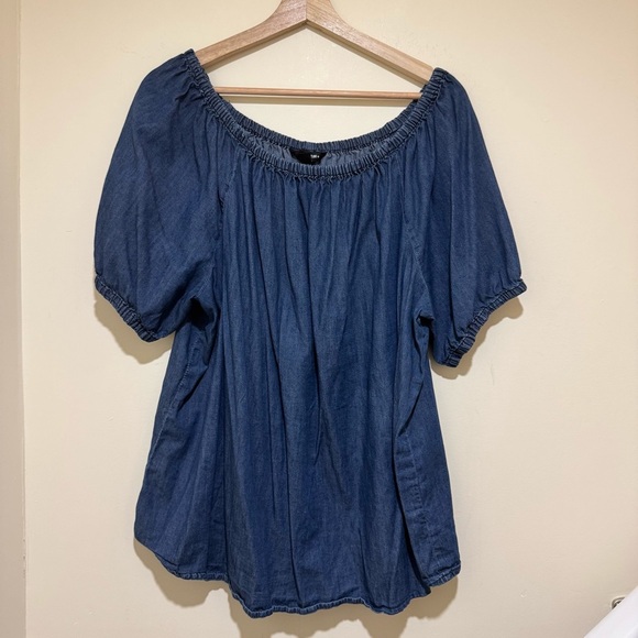 Women’s Joe Fresh Business Casual Blue Denim-Like Short Sleeve Blouse Size 1X - Picture 5 of 14